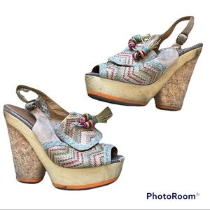 BLONDE Ambition Aztec Pink And Tan Y2K Espadrille Bohemian Festival Wedge Heels